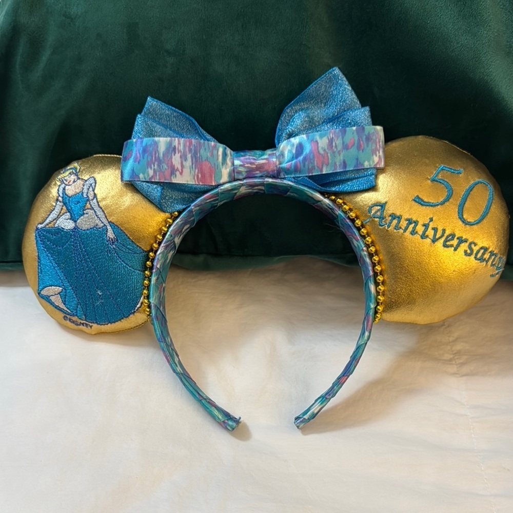Gold and Blue Mickey Mouse Ear Headband with Bow
